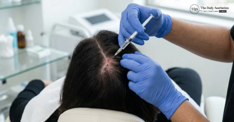 PRP treatment for hair loss in Kalyani Nagar Pune with dermatologist performing platelet-rich plasma therapy